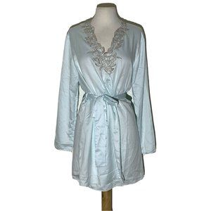 Flora by Nikrooz Womens Robe S/M Blue Lace Silver Front Smooth NWT